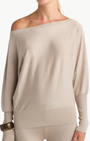 GRAYSON OFF-THE-SHOULDER SWEATER IN BEIGE - Romi Boutique