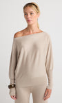 GRAYSON OFF-THE-SHOULDER SWEATER IN BEIGE - Romi Boutique