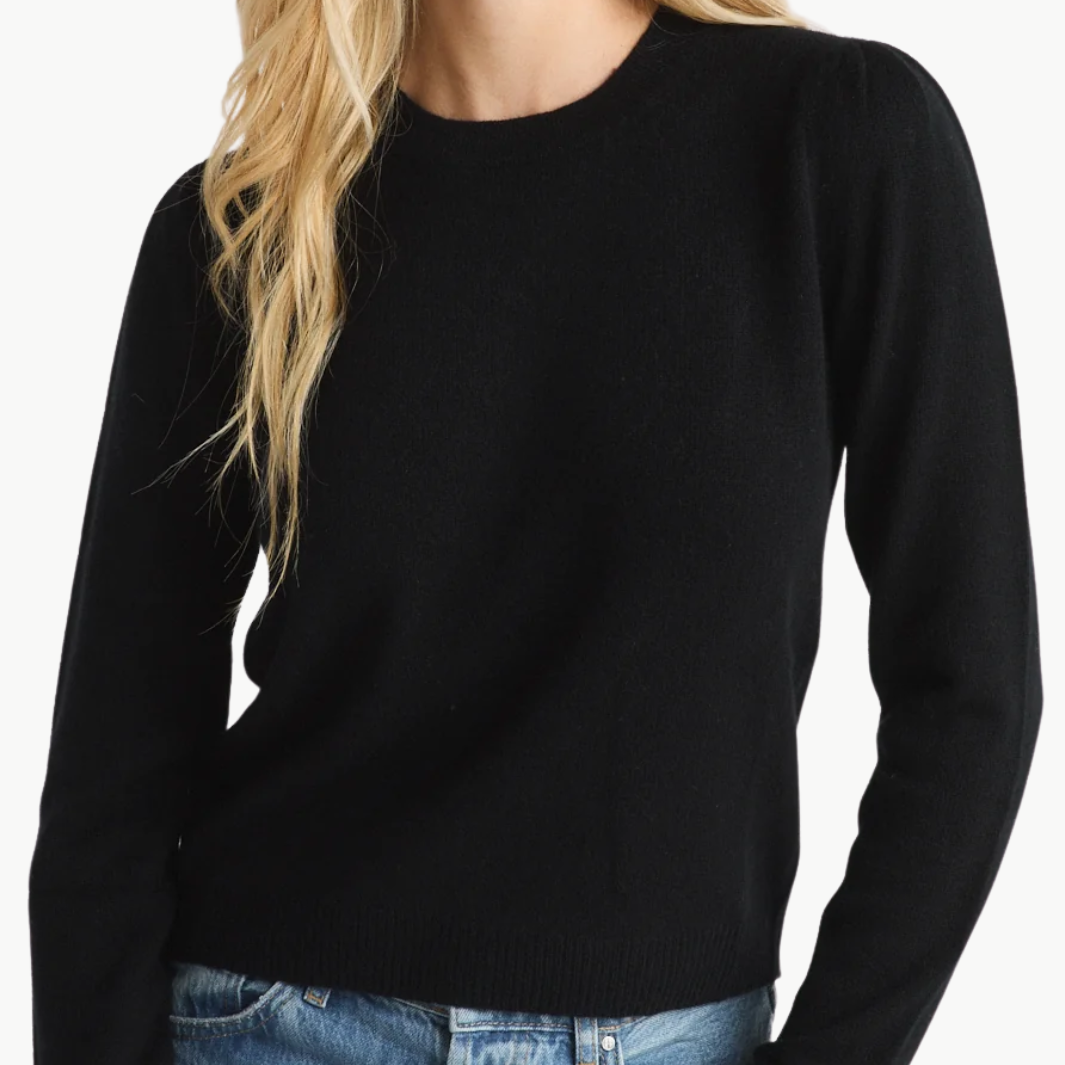 MABEL PUFF-SLEEVE CREWNECK IN BLACK - Romi Boutique