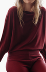 GRAYSON OFF-THE-SHOULDER SWEATER IN BURGUNDY - Romi Boutique