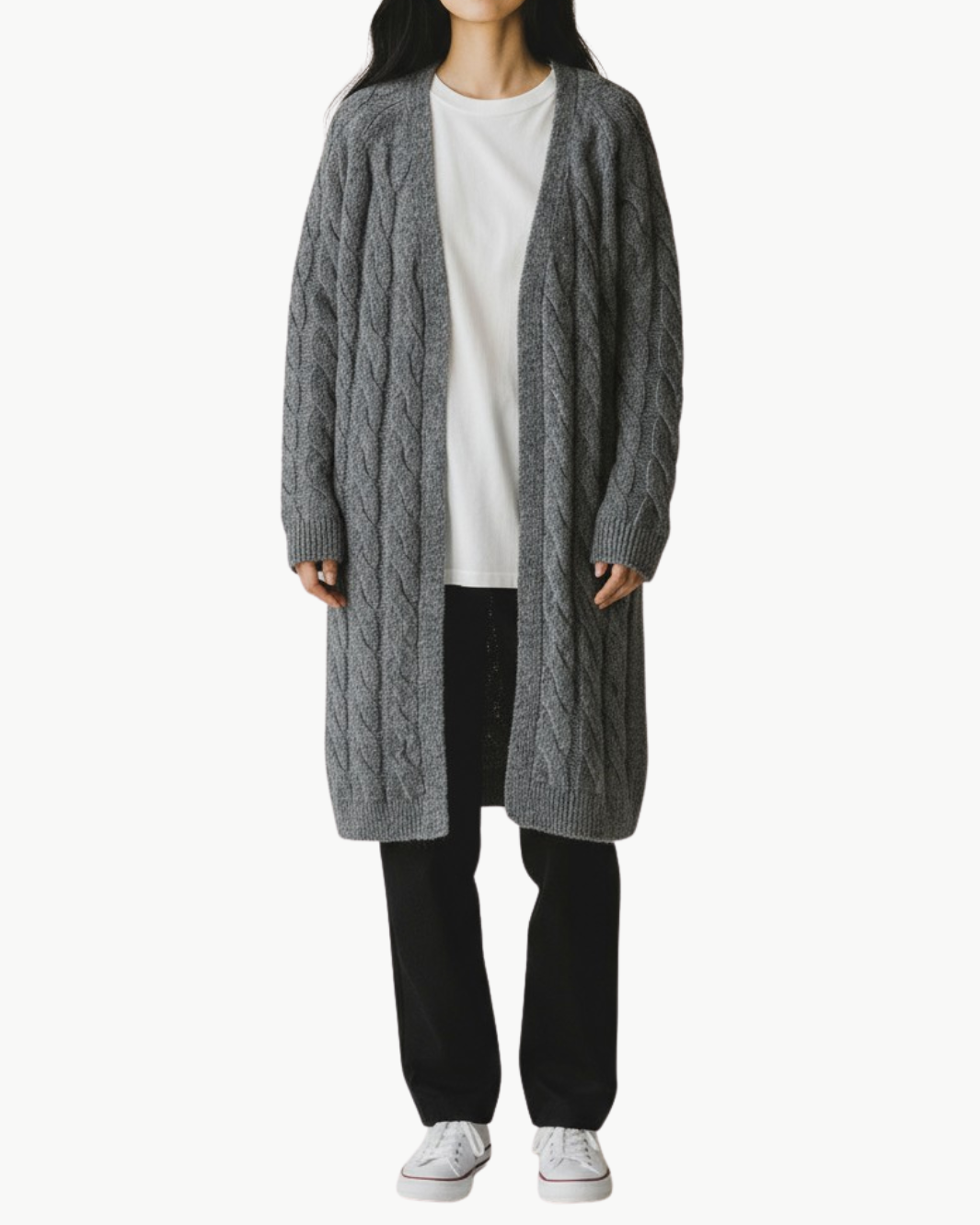 ANNE CABLE KNIT MIDI CARDIGAN IN CLOUDY - Romi Boutique