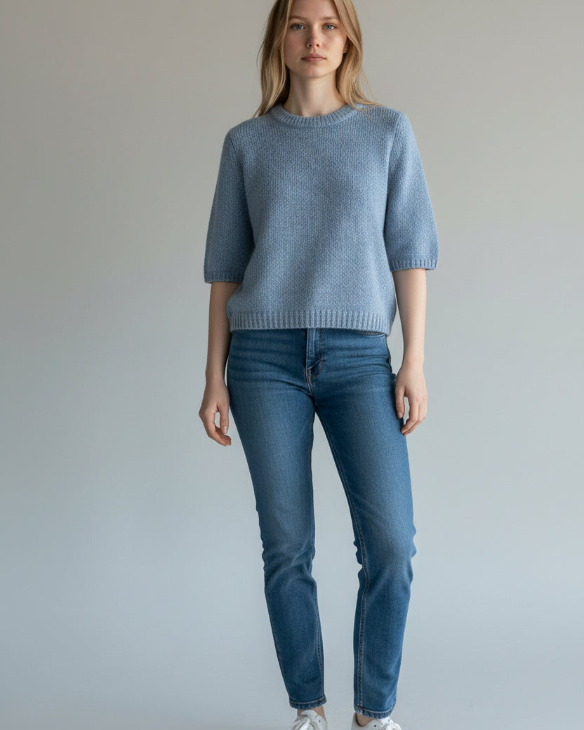 BRENDA SHORT SLEEVE PULLOVER IN FROSTY - Romi Boutique