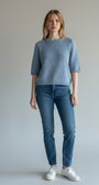 BRENDA SHORT SLEEVE PULLOVER IN FROSTY - Romi Boutique