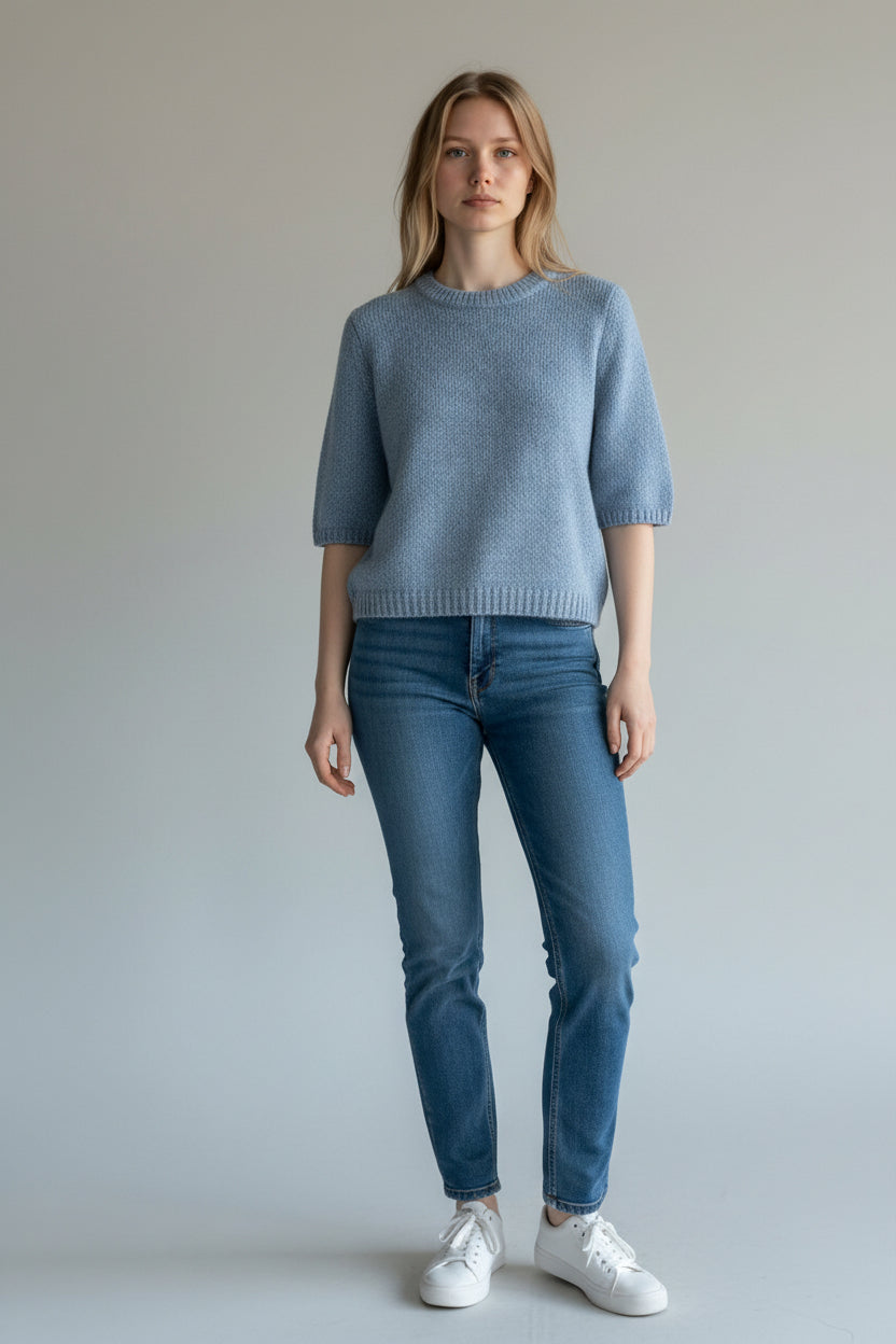 BRENDA SHORT SLEEVE PULLOVER IN FROSTY - Romi Boutique