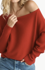 MIMI OFF-THE-SHOULDER SWEATER IN MAPLE RED - Romi Boutique