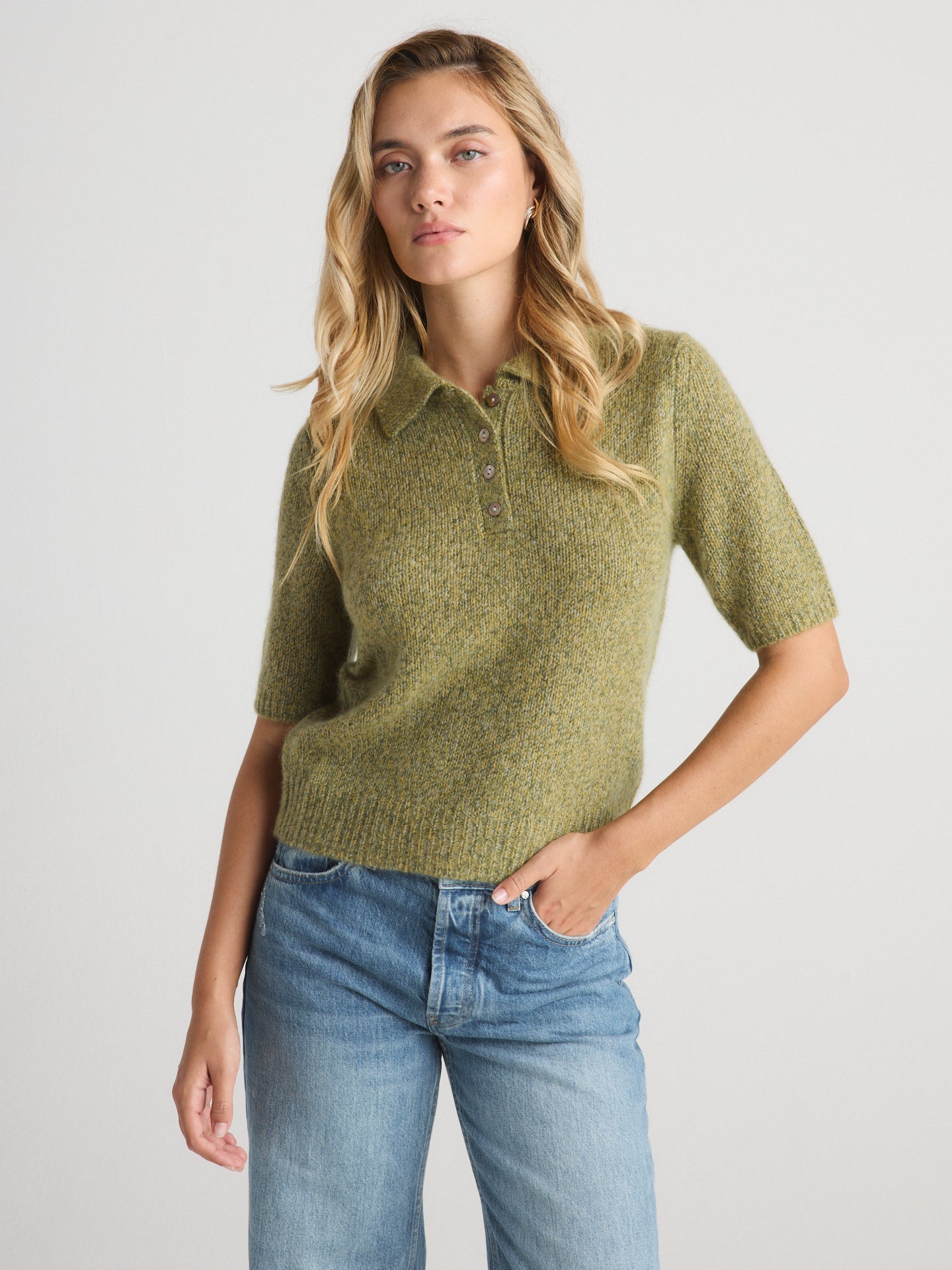 LUNA POLO SHORT SLEEVE IN MOSSY - Romi Boutique