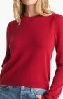 MABEL PUFF-SLEEVE CREWNECK IN RED - Romi Boutique