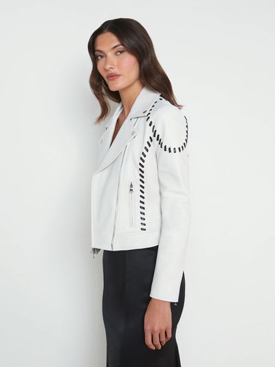 ELEANA WHIPSTITCH LEATHER JACKET IN IVORY - Romi Boutique