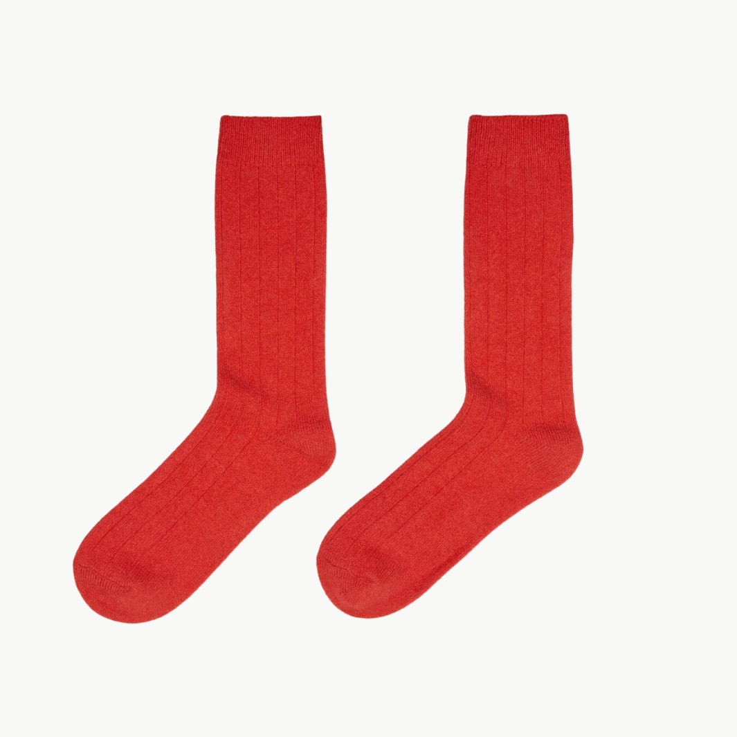 CASHMERE RIBBED SOCK IN CARMINE RED - Romi Boutique