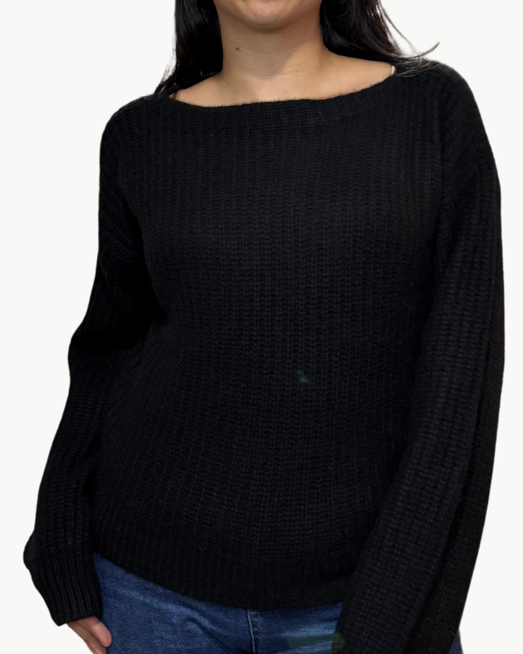CASHMERE RIBBED BOATNECK IN BLACK - Romi Boutique