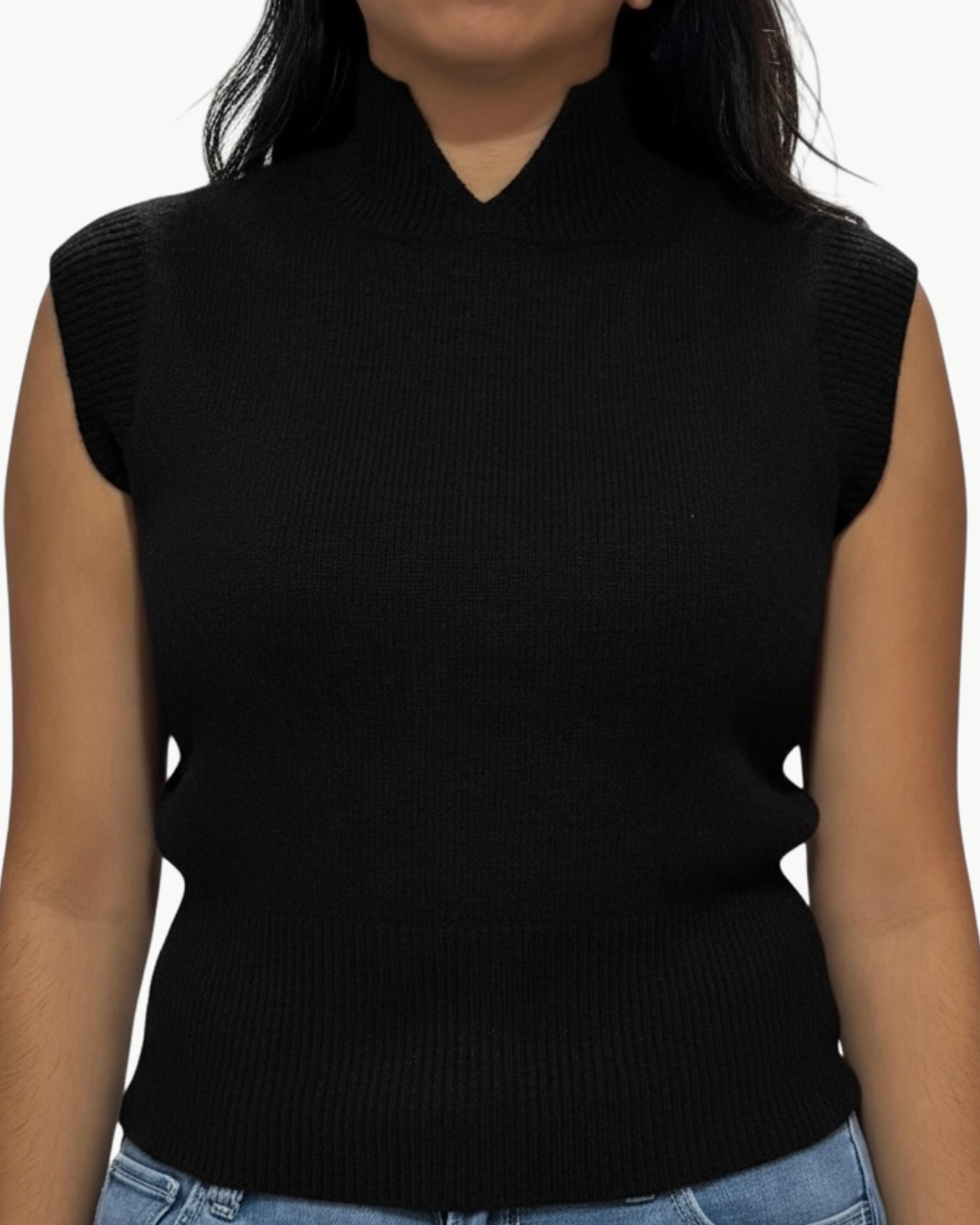 CASHMERE SLEEVELESS MOCK NECK IN BLACK - Romi Boutique