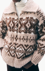 ALPACA BLEND FAIR ISLE BOMBER IN BROWN COMBO - Romi Boutique
