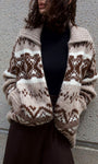 ALPACA BLEND FAIR ISLE BOMBER IN BROWN COMBO - Romi Boutique