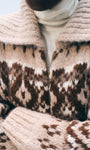 ALPACA BLEND FAIR ISLE BOMBER IN BROWN COMBO - Romi Boutique