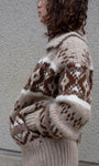ALPACA BLEND FAIR ISLE BOMBER IN BROWN COMBO - Romi Boutique