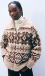 ALPACA BLEND FAIR ISLE BOMBER IN BROWN COMBO - Romi Boutique
