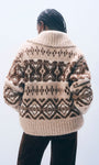ALPACA BLEND FAIR ISLE BOMBER IN BROWN COMBO - Romi Boutique