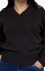 CASHMERE WIDE RIB TRIM VNECK by White & Warren - Romi Boutique