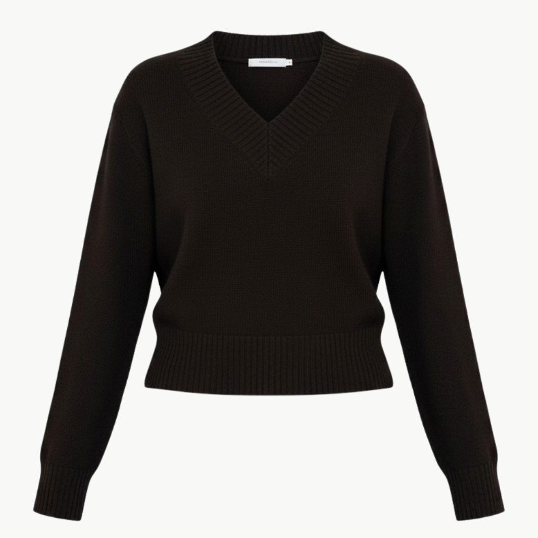 CASHMERE WIDE RIB TRIM VNECK by White & Warren - Romi Boutique