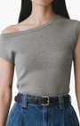 CASHMERE OFF SHOULDER TOP IN GREY HEATHER - Romi Boutique