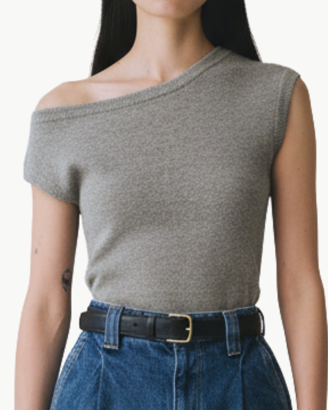 CASHMERE OFF SHOULDER TOP IN GREY HEATHER - Romi Boutique