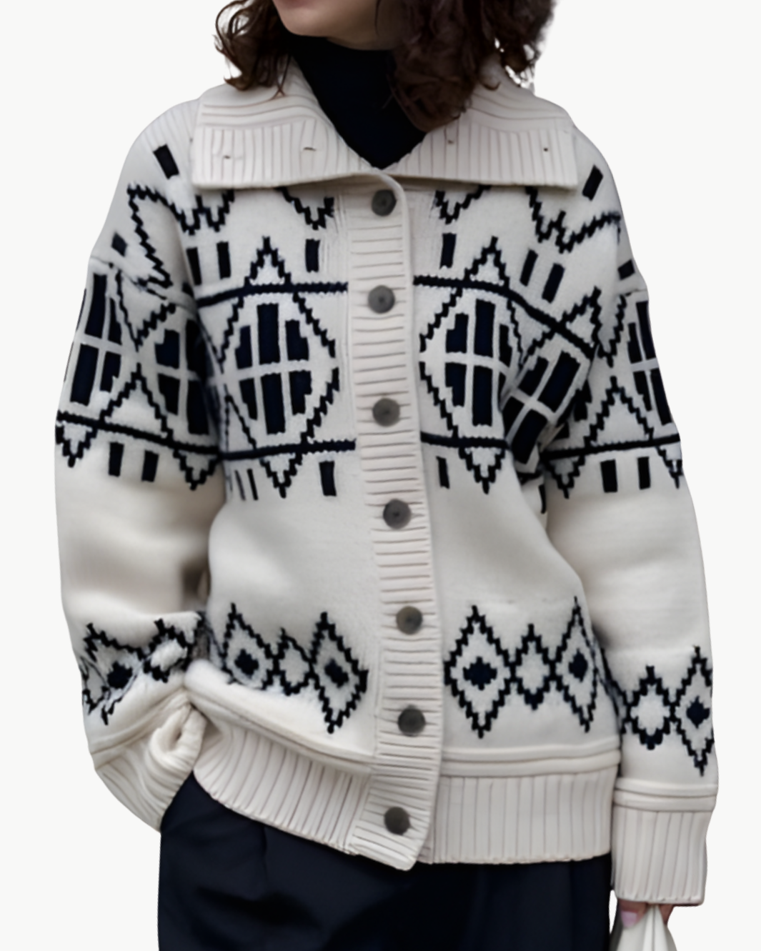 MERINO FAIR ISLE JACKET IN IVORY COMBO - Romi Boutique