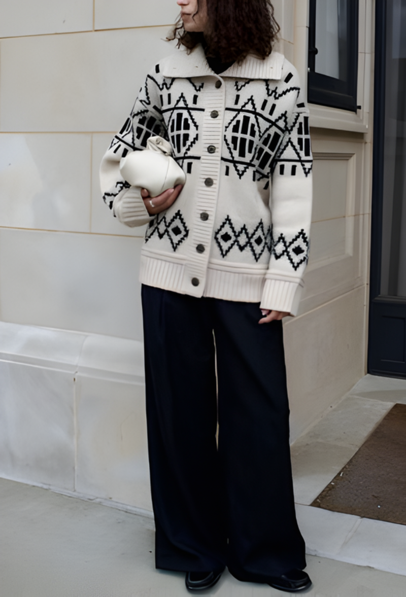 MERINO FAIR ISLE JACKET IN IVORY COMBO - Romi Boutique