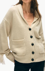 CASHMERE BLEND LUXE FRINGE COATIGAN IN IVORY - Romi Boutique