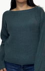CASHMERE RIBBED BOATNECK IN JUNIPER GREEN - Romi Boutique