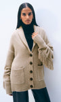 CASHMERE BLEND LUXE FRINGE COATIGAN IN MISTY BROWN HEATHER - Romi Boutique