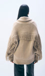 CASHMERE BLEND LUXE FRINGE COATIGAN IN MISTY BROWN HEATHER - Romi Boutique