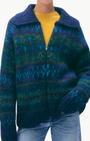 ALPACA BLEND FAIR ISLE BOMBER IN TEAL COMBO - Romi Boutique