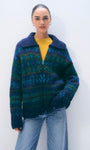 ALPACA BLEND FAIR ISLE BOMBER IN TEAL COMBO - Romi Boutique