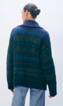ALPACA BLEND FAIR ISLE BOMBER IN TEAL COMBO - Romi Boutique