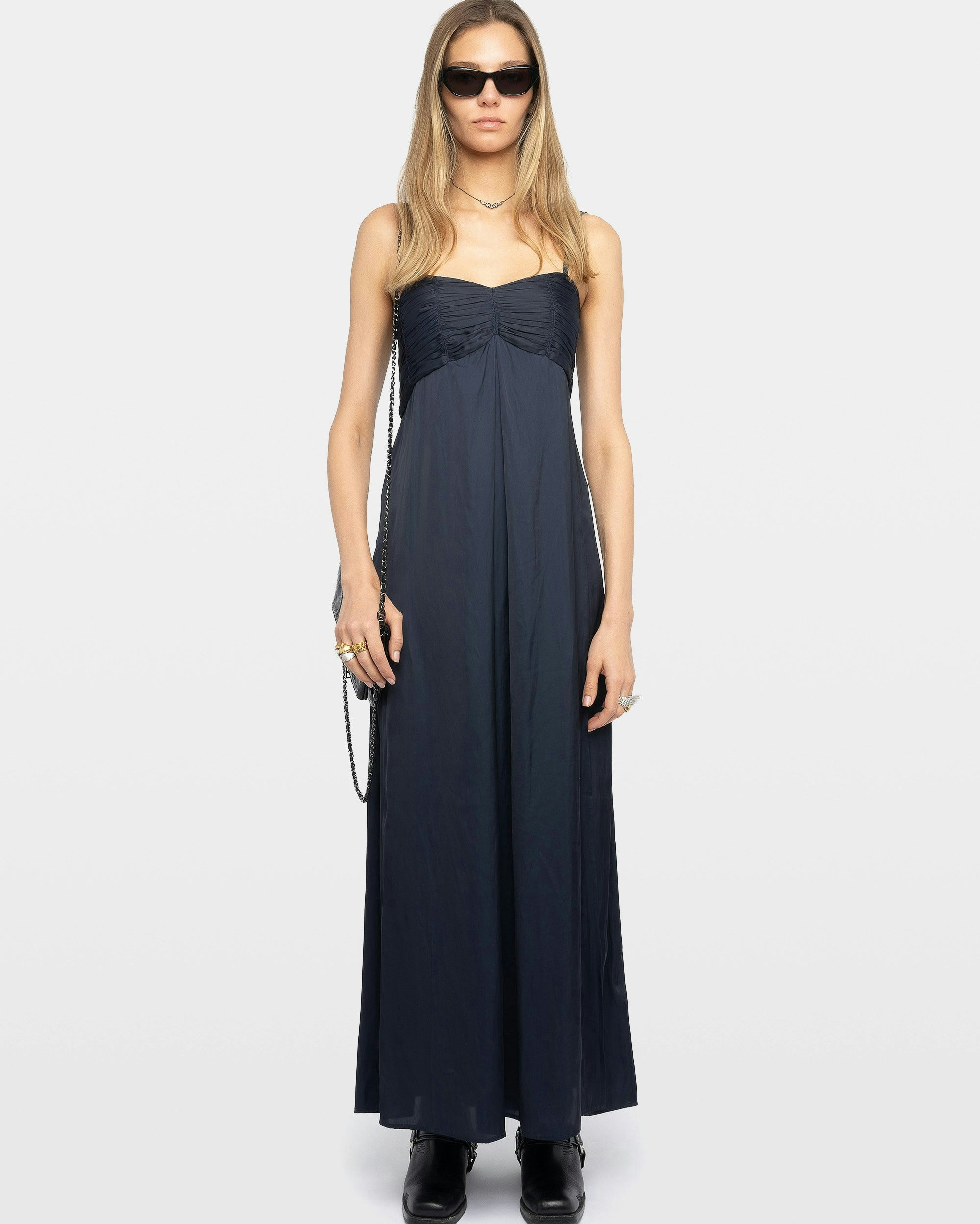 RIPPIES SATIN DRESS IN ENCRE - Romi Boutique
