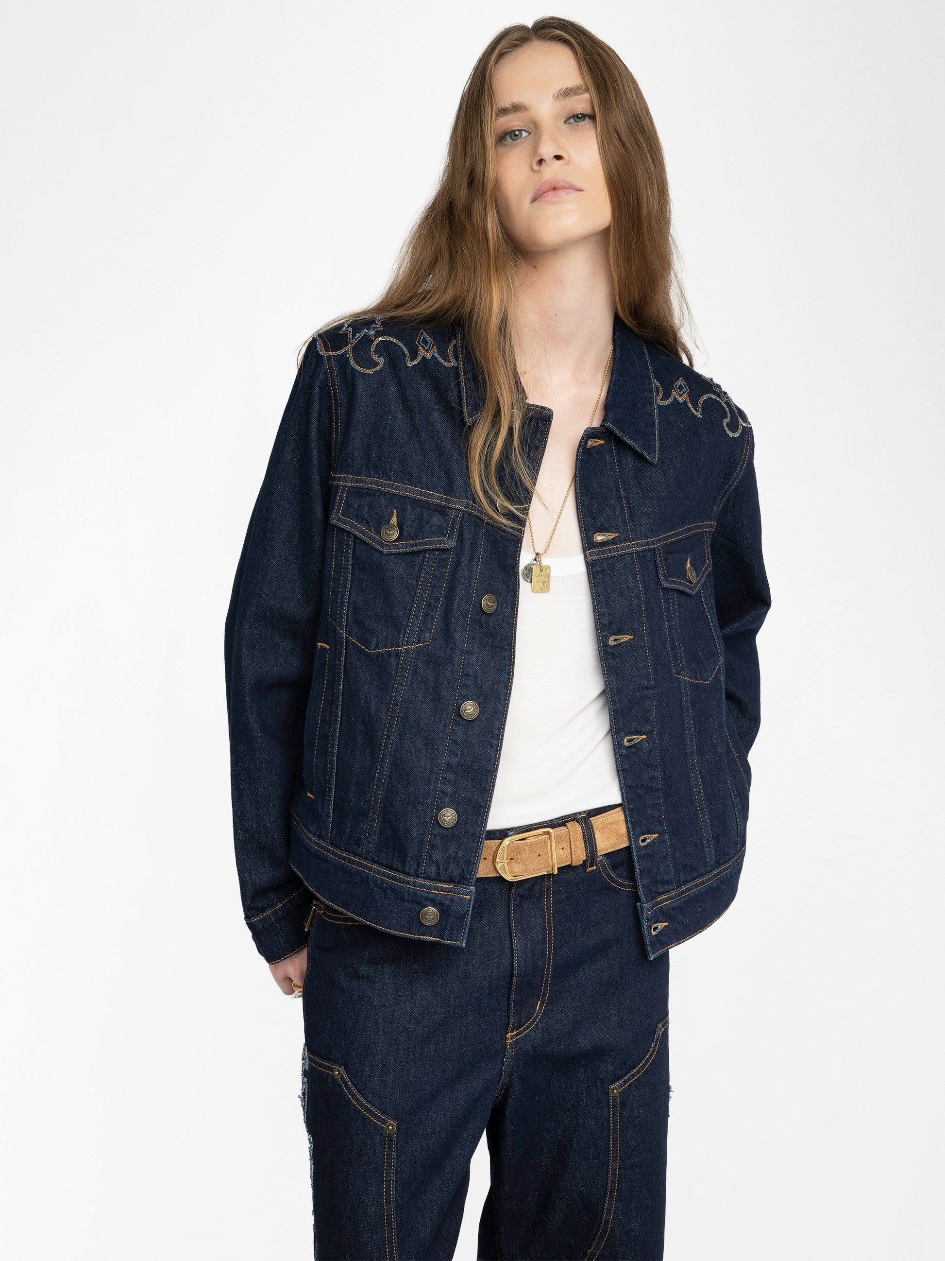 BASES WESTERN DENIM JACKET IN BRUT - Romi Boutique
