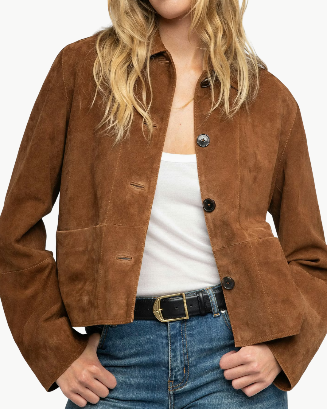 LESSA CROPPED SUEDE JACKET IN COGNAC - Romi Boutique