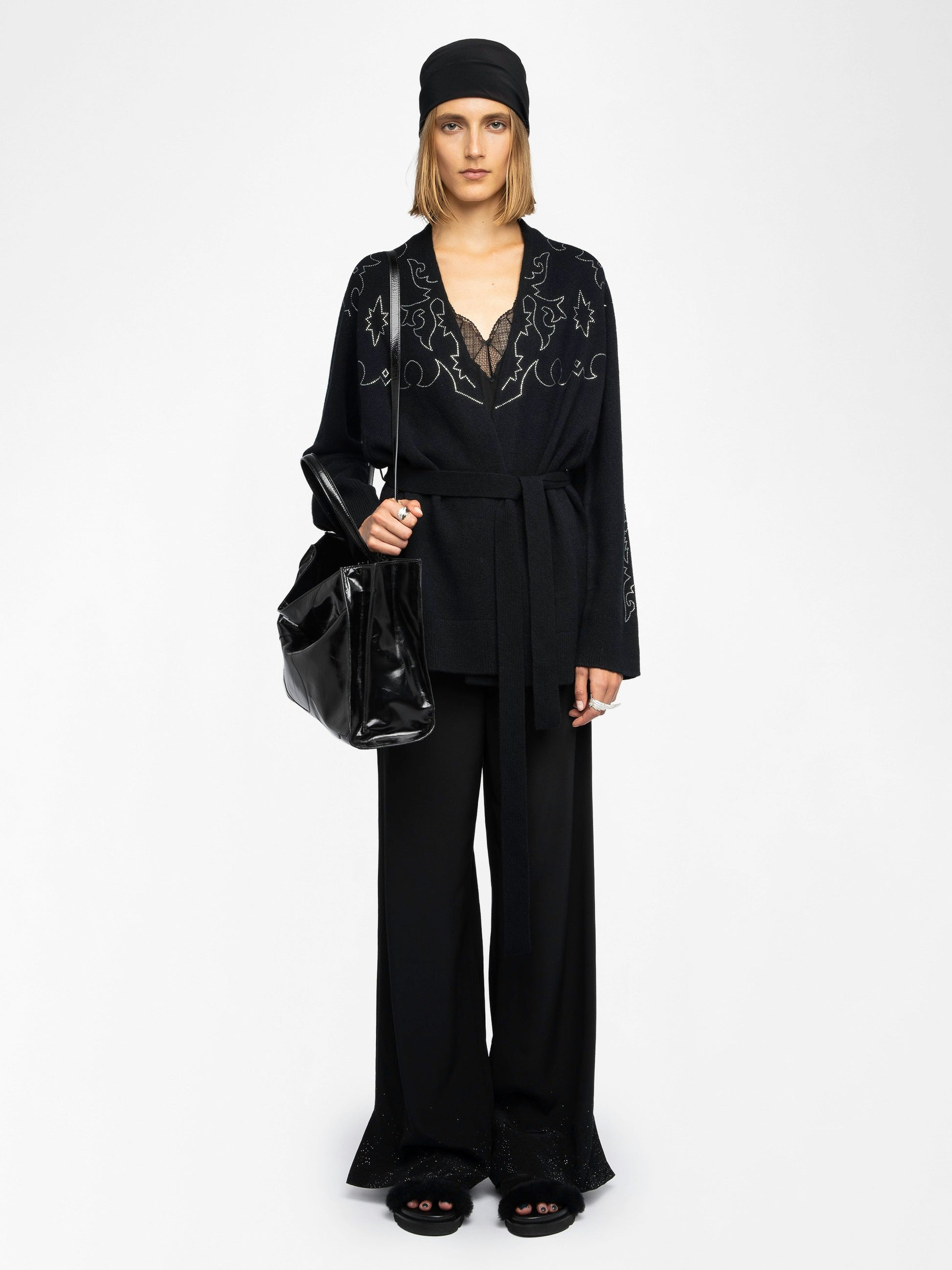 SALOMY CASHMERE CARDIGAN IN BLACK - Romi Boutique