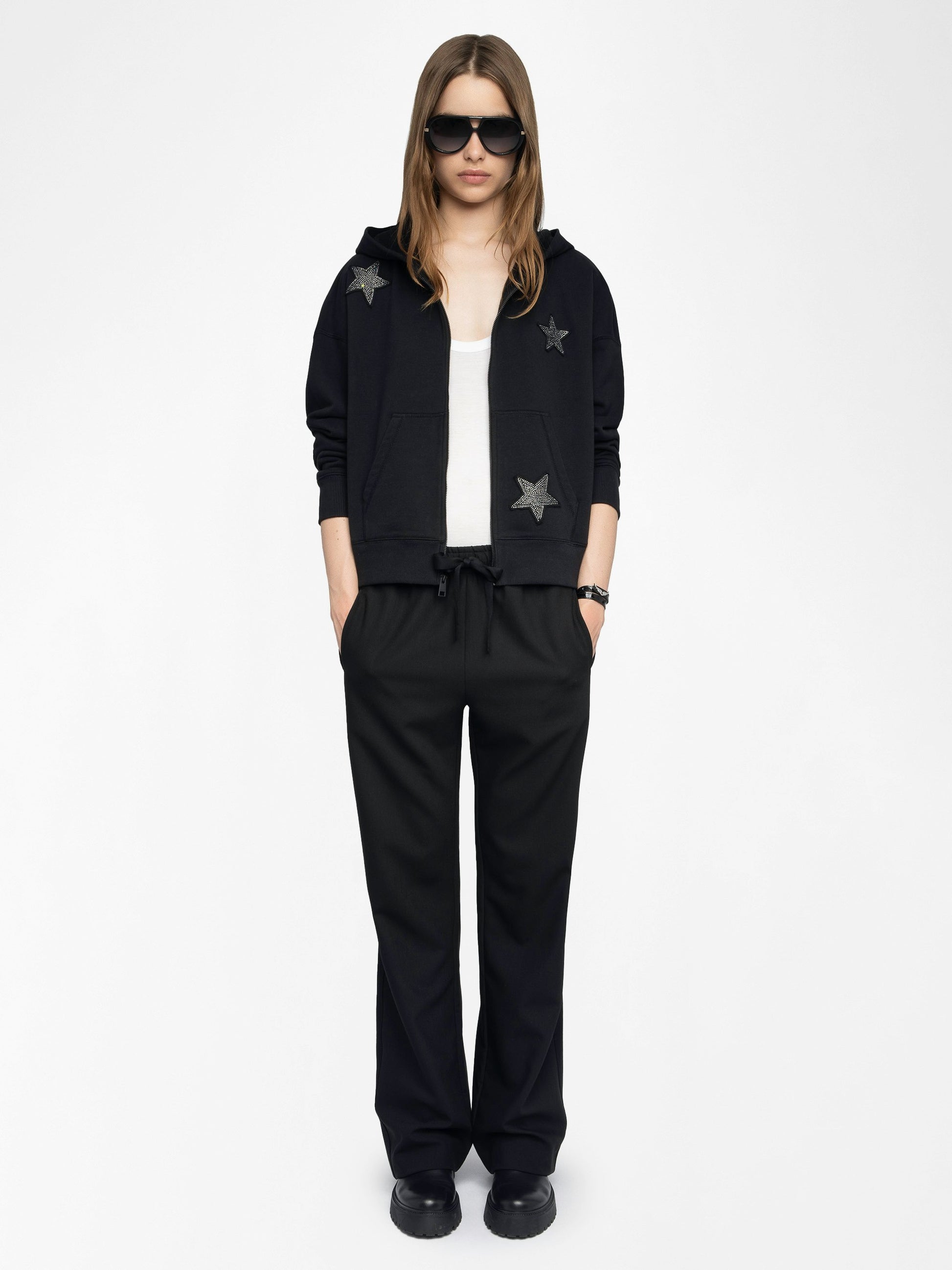 MIA DIAMANTE STARS SWEATSHIRT IN BLACK - Romi Boutique