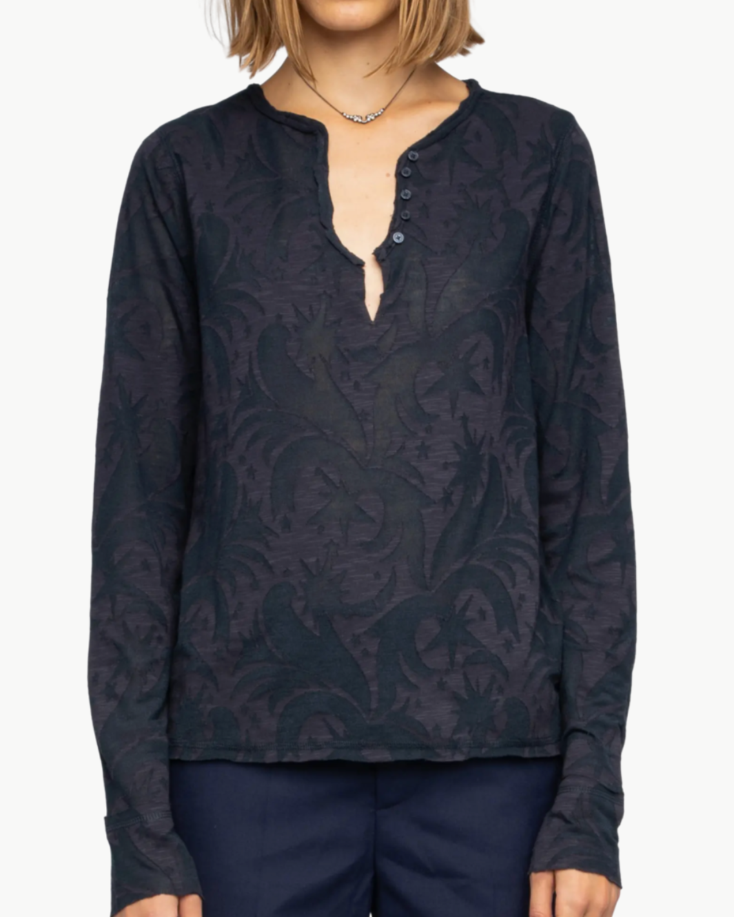 HENLEY LONG SLEEVE T-SHIRT IN ENCRE - Romi Boutique