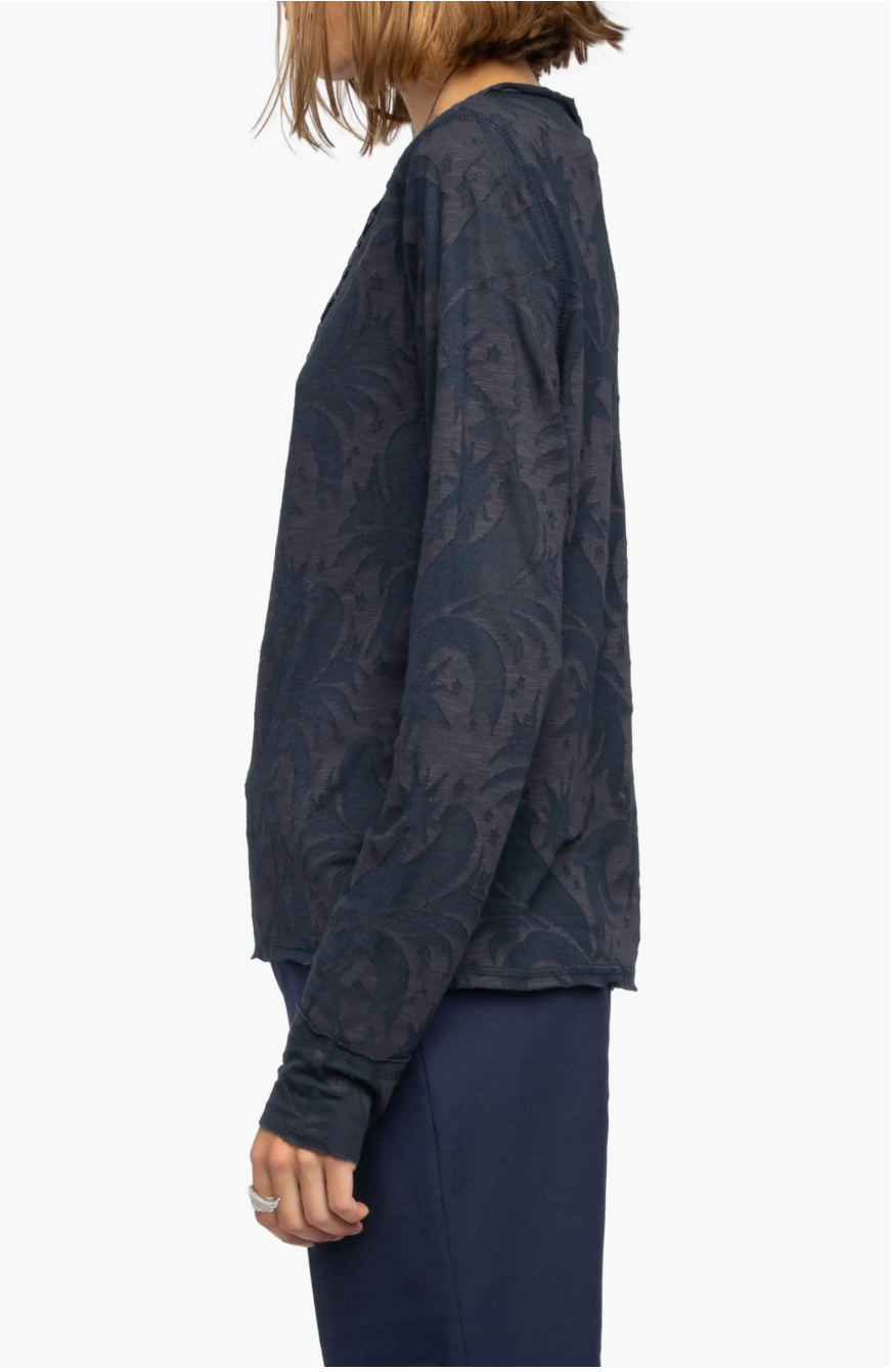 HENLEY LONG SLEEVE T-SHIRT IN ENCRE - Romi Boutique