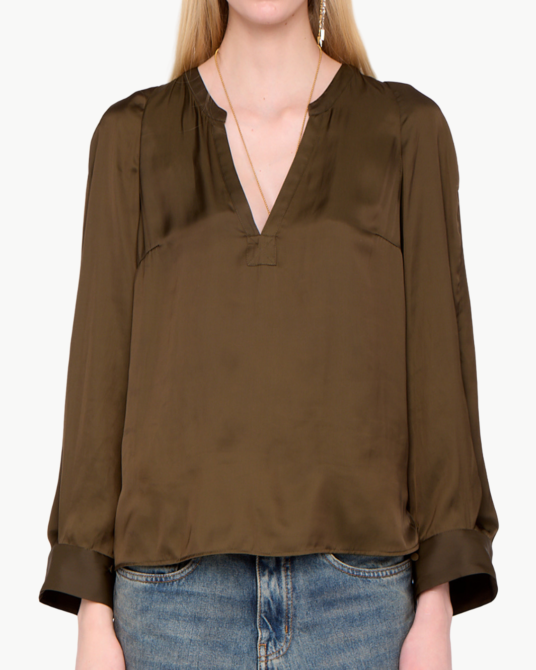 TORNY SATIN BLOUSE IN MOSS - Romi Boutique