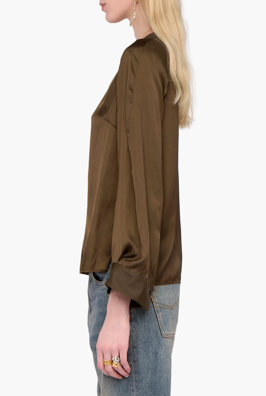 TORNY SATIN BLOUSE IN MOSS - Romi Boutique