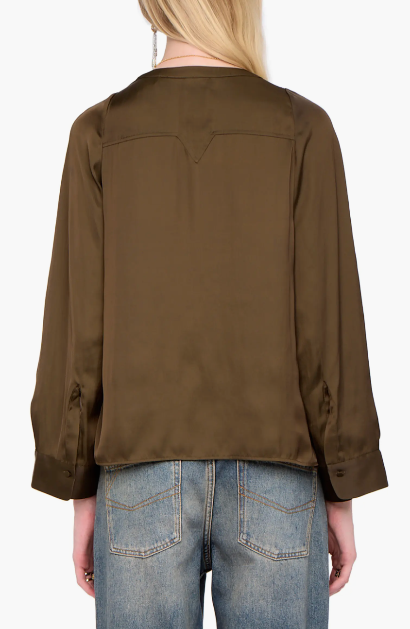 TORNY SATIN BLOUSE IN MOSS - Romi Boutique