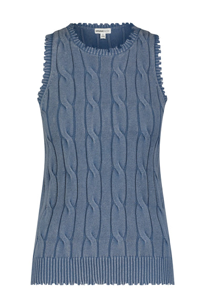 COTTON STONE WASH DISTRESSED CABLE TANK IN FRESCO BLUE - Romi Boutique