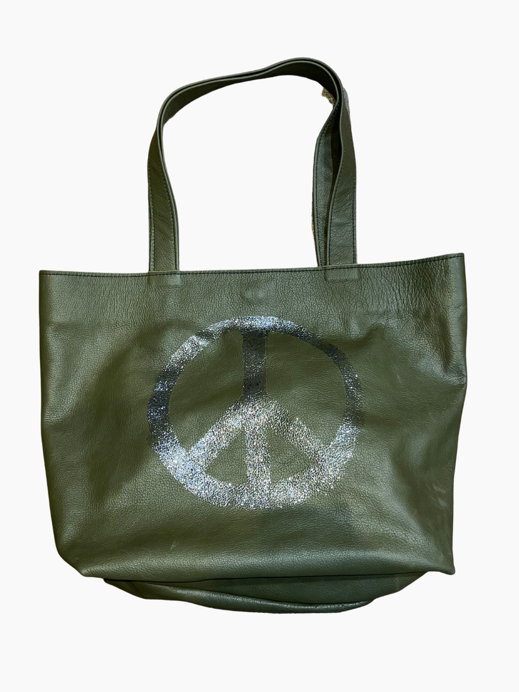 IZZI PEACE TOTE IN ARMY GREEN LEATHER - Romi Boutique