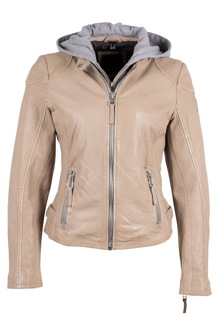 FINJA RF LEATHER JACKET IN LIGHT TAUPE - Romi Boutique