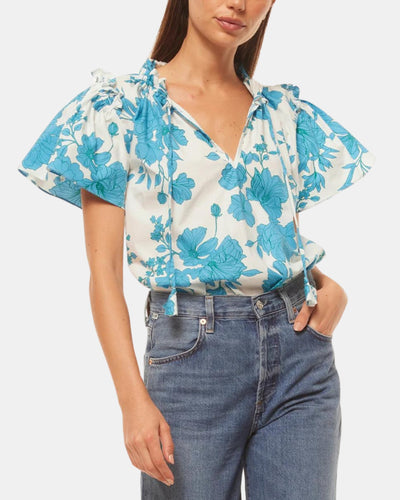 SUPARNA TOP IN TURQUOISE FLORA POPL - Romi Boutique