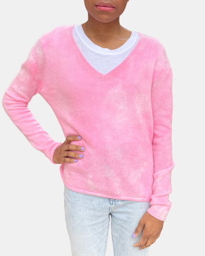 CASHMERE V NECK SWEATER IN PINK WASH - Romi Boutique