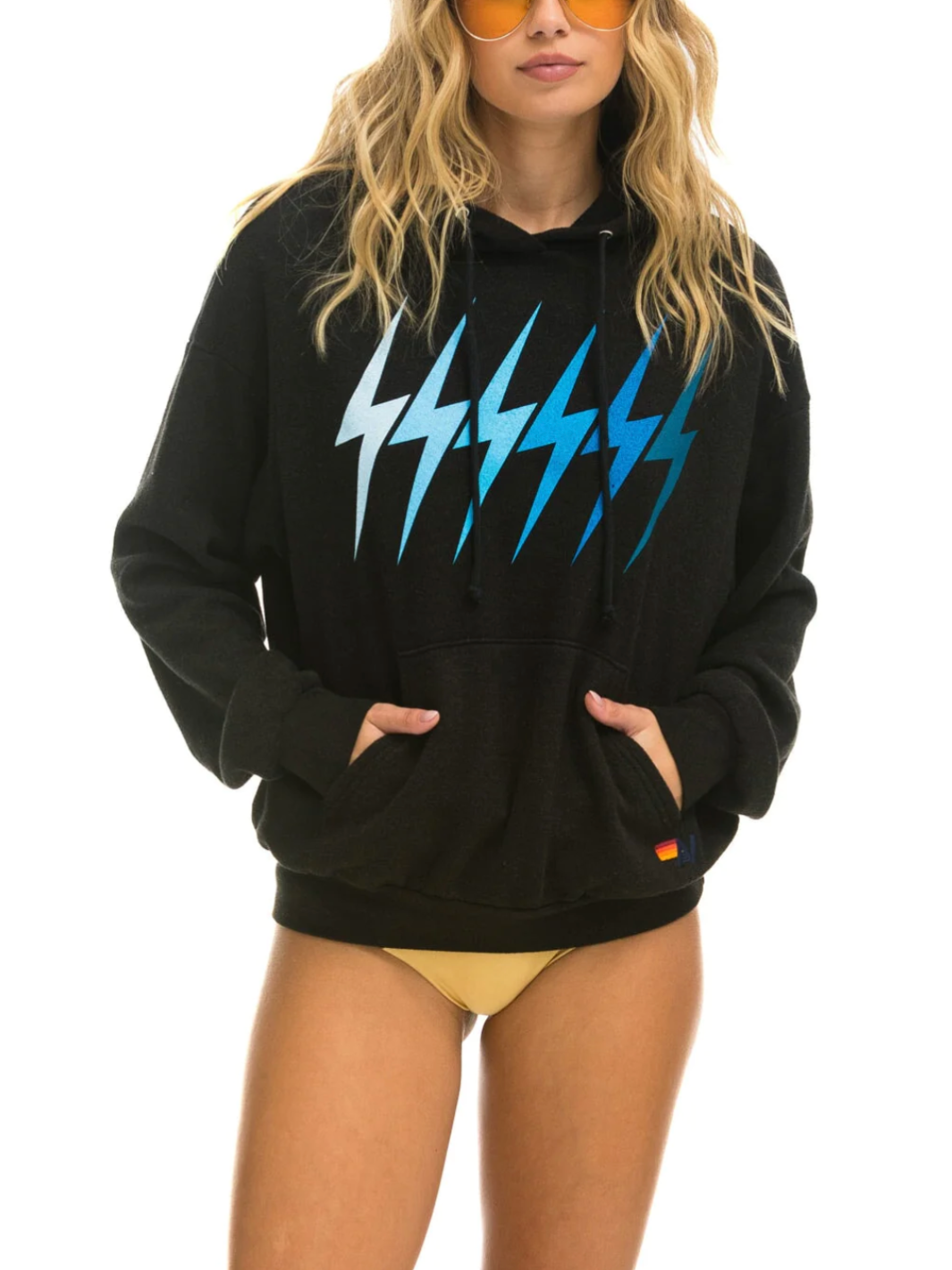 BOLT GRADIENT RELAXED PULLOVER HOODIE IN BLACK/BLUE - Romi Boutique